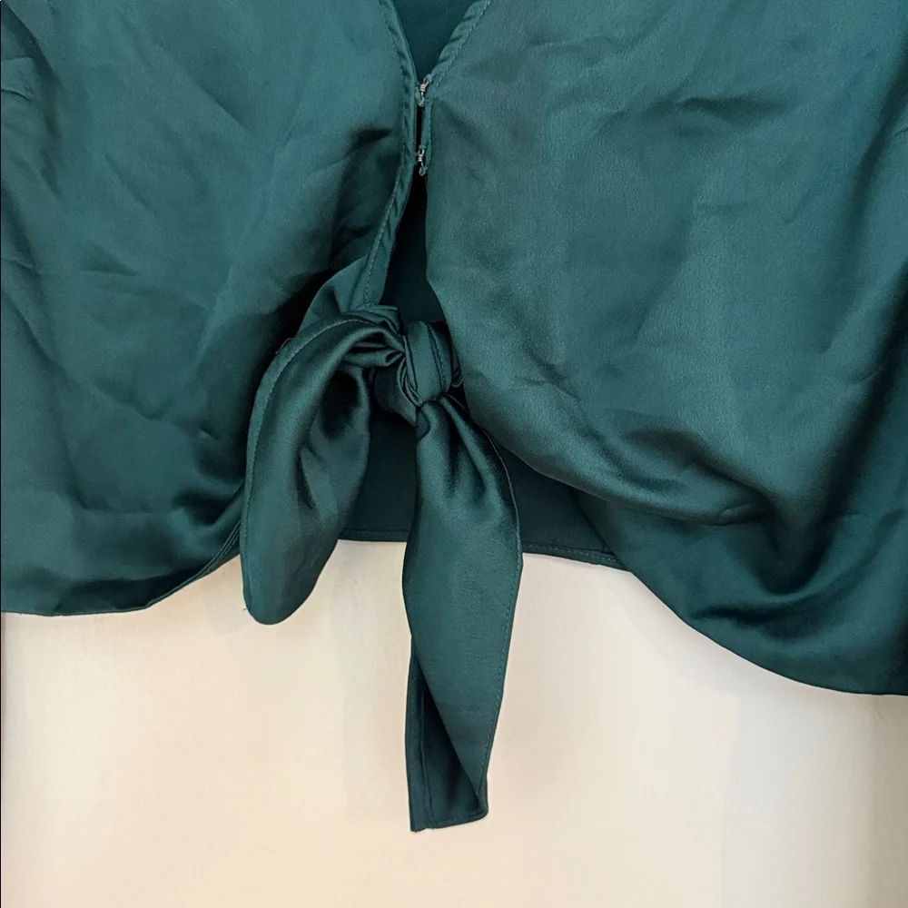 Abercrombie & Fitch Emerald Tie-Front Long Sleeve Blouse
